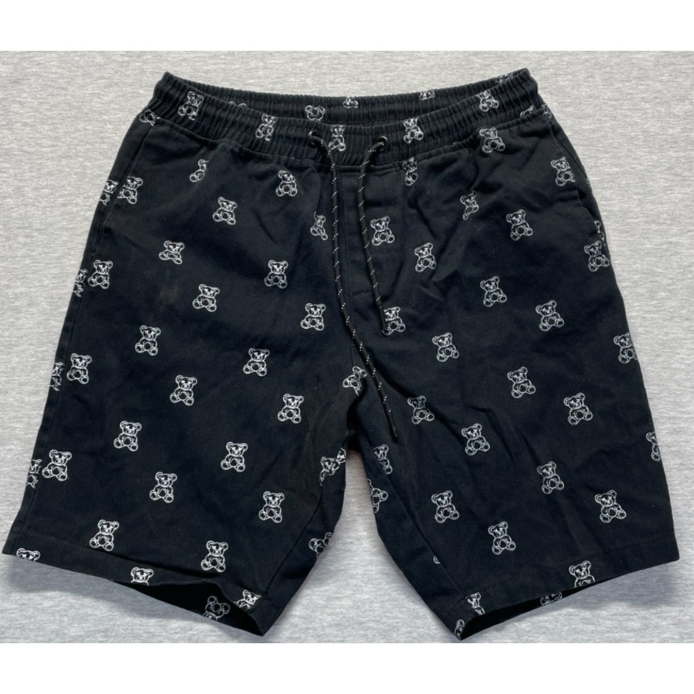 Street Rules Swim Shorts Mens Medium Black All Over Teddy Bear Print Beachwear
